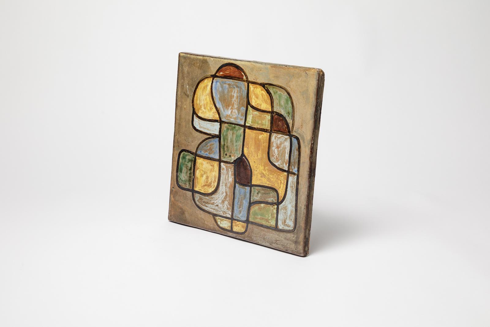 large abstract ceramic tile or panel or table plate by Alexandre Kostanda 1950 im Angebot 3