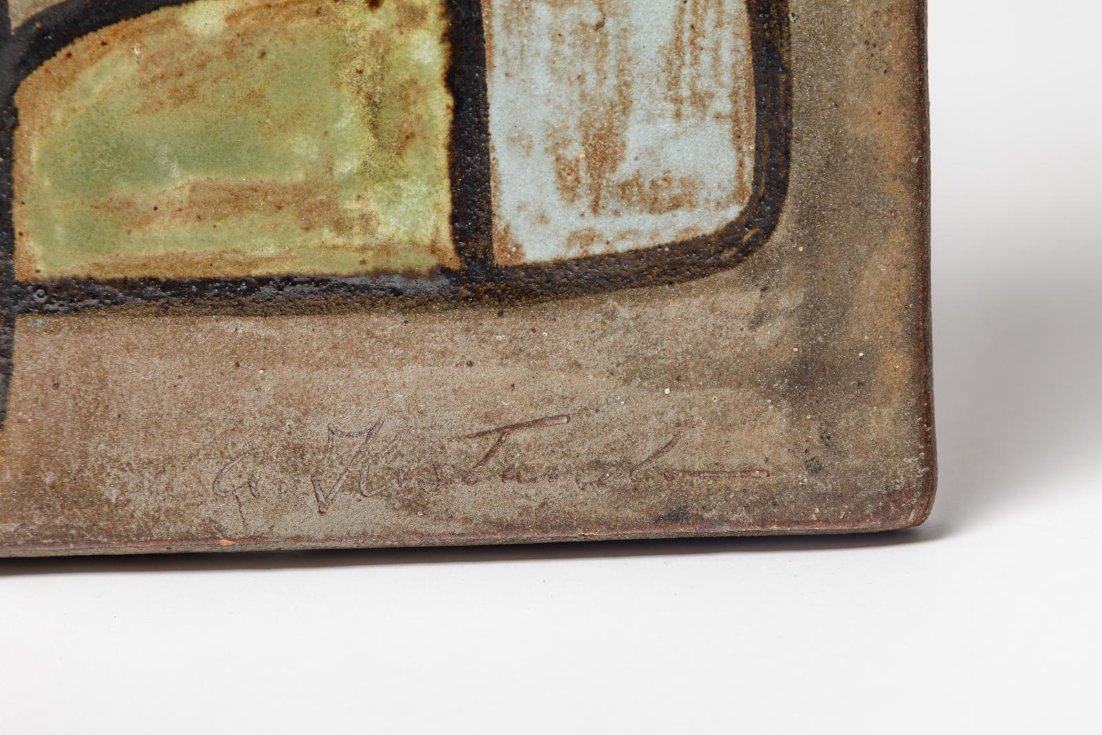 large abstract ceramic tile or panel or table plate by Alexandre Kostanda 1950 (Moderne der Mitte des Jahrhunderts) im Angebot