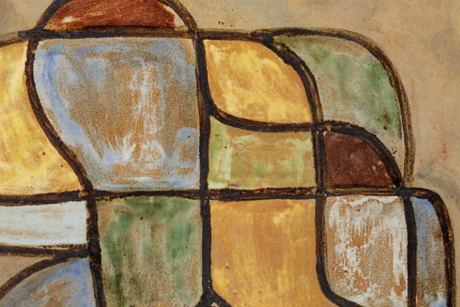 large abstract ceramic tile or panel or table plate by Alexandre Kostanda 1950 (20. Jahrhundert) im Angebot