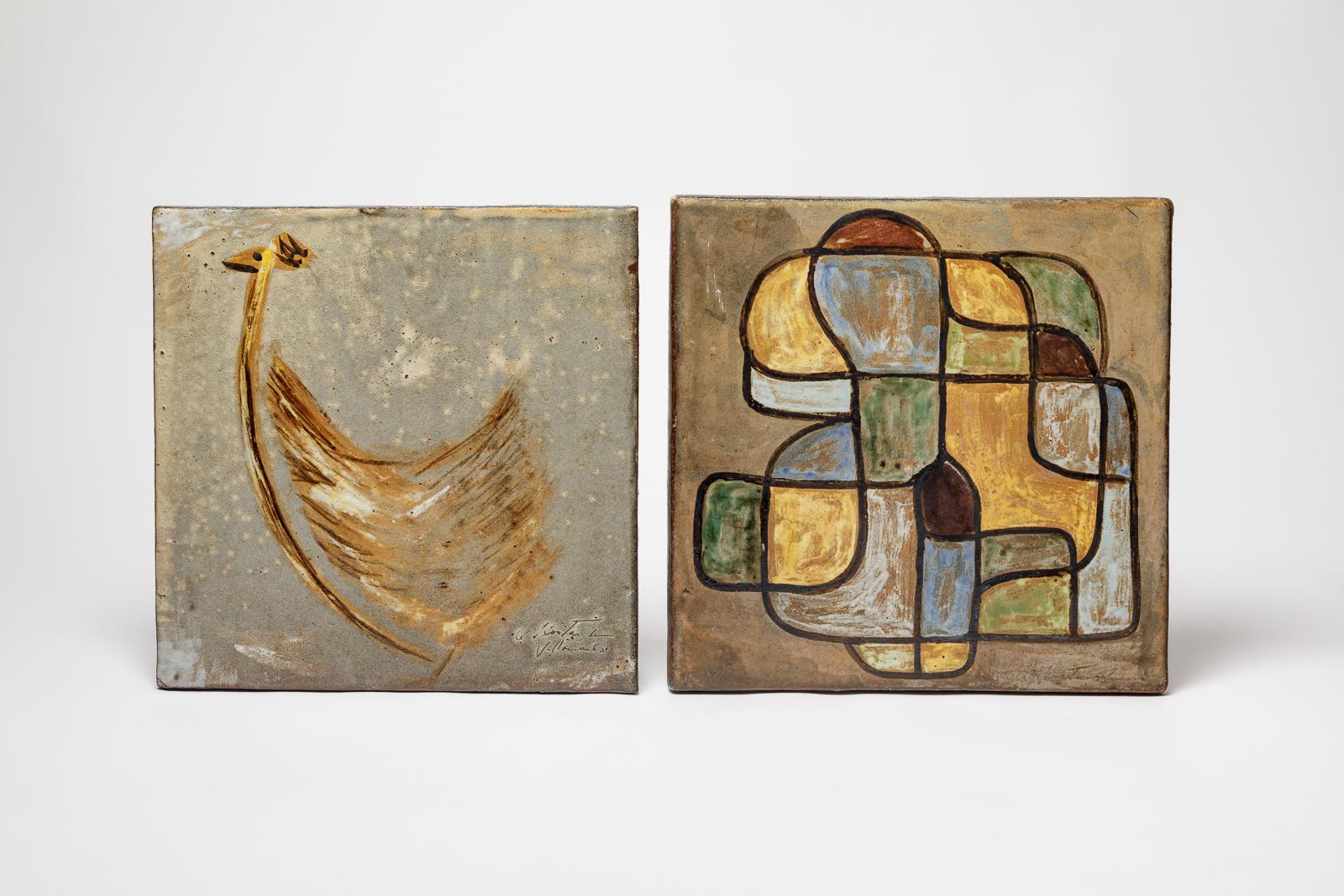 large abstract ceramic tile or panel or table plate by Alexandre Kostanda 1950 (Keramik) im Angebot