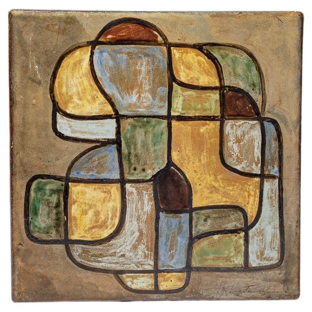 large abstract ceramic tile or panel or table plate by Alexandre Kostanda 1950