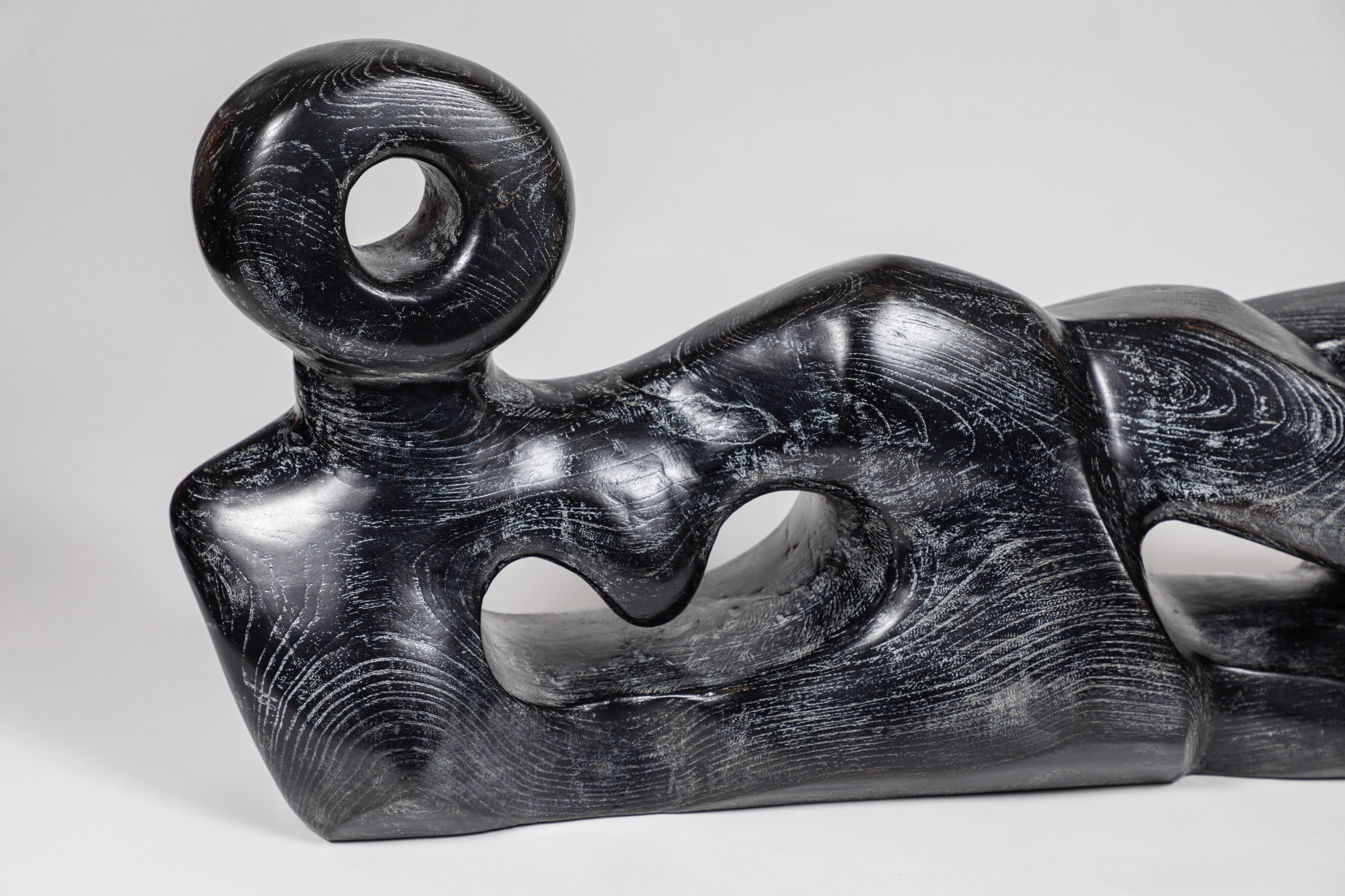 Wonderful large scale abstract wood sculpture in cerused finish in the style of Henry Moore.