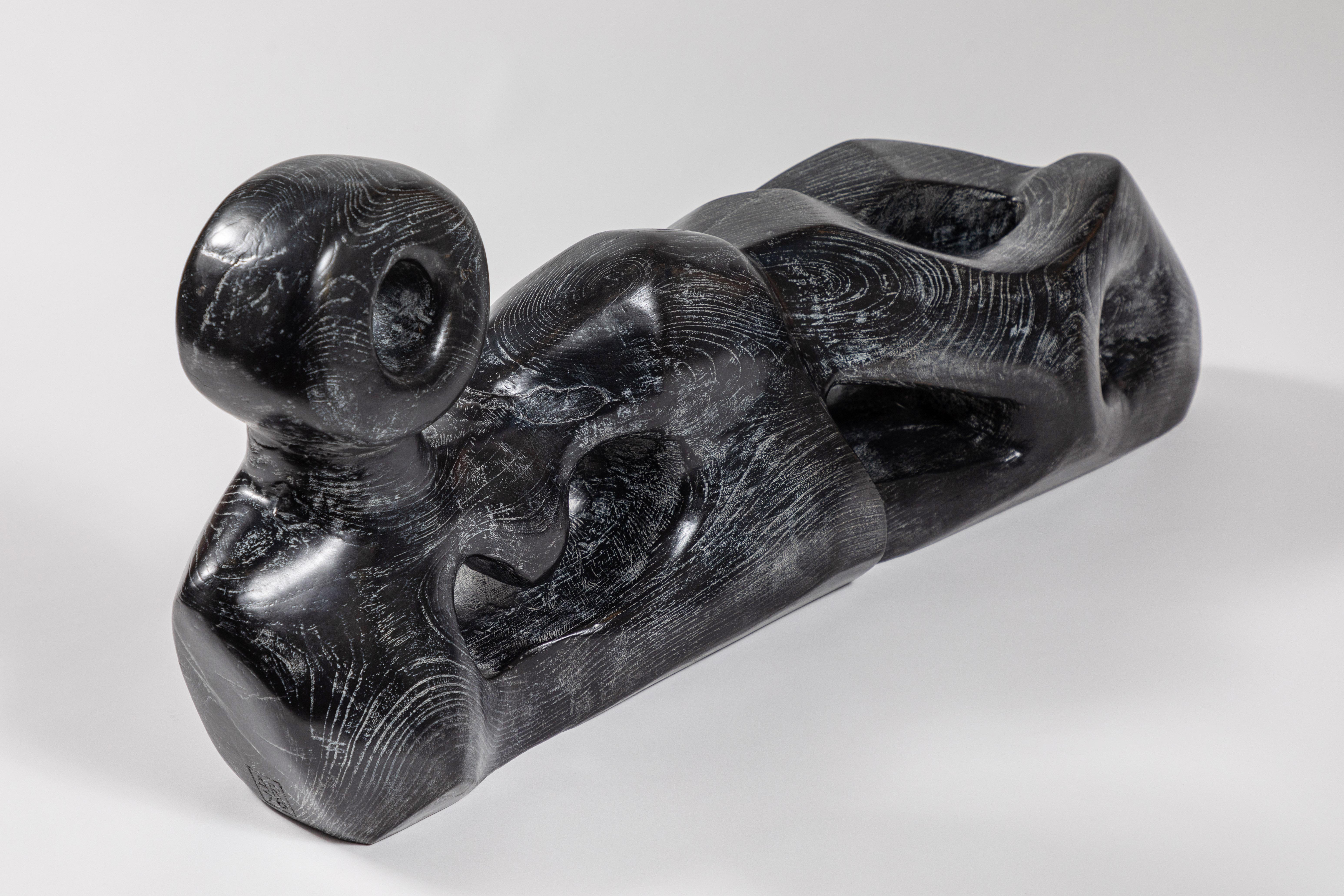 Late 20th Century Large Abstract Cerused Wood Sculpture in the Style of Henry Moore For Sale