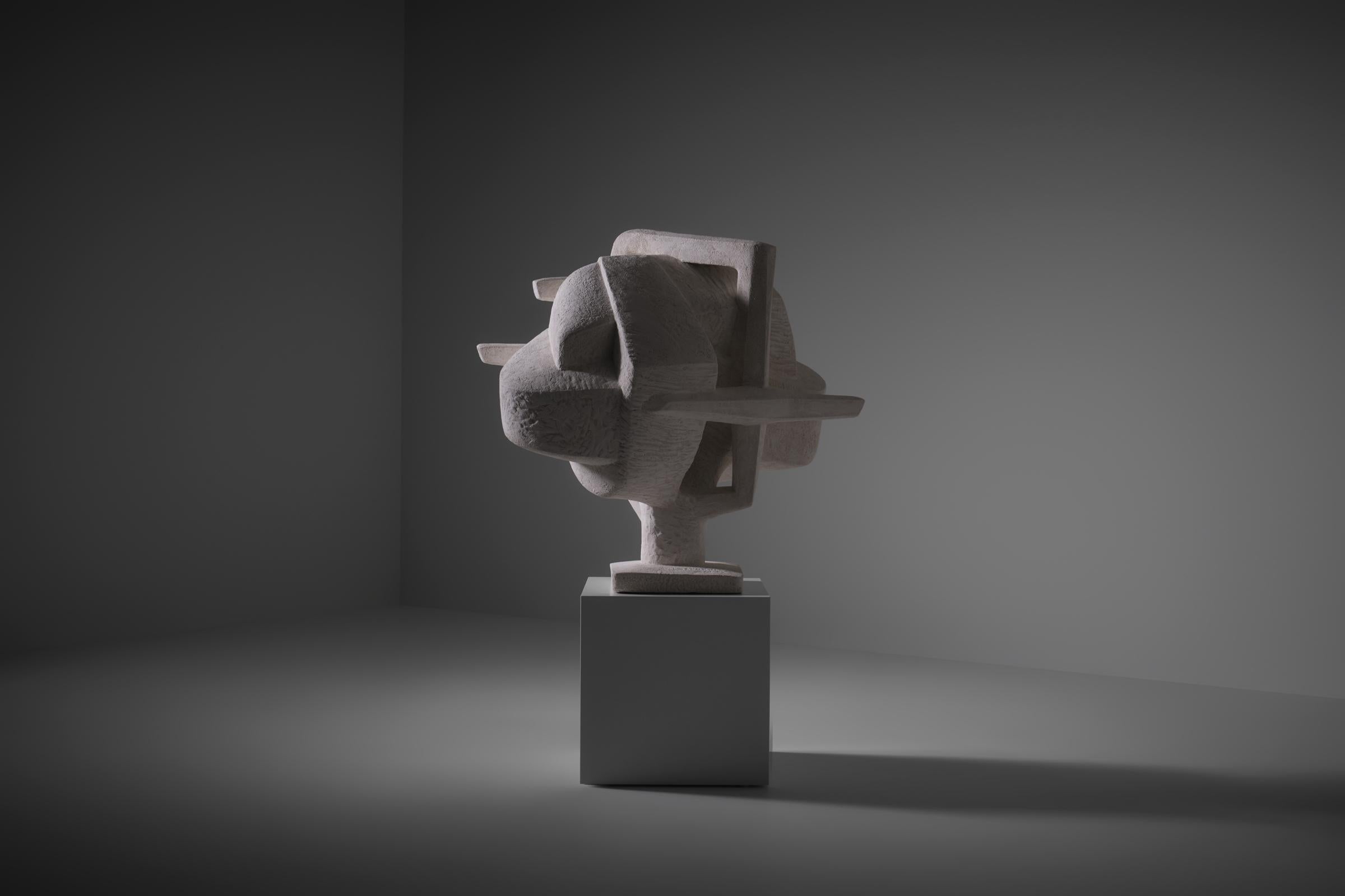 French Large Abstract concrete Sculpture by Roger Desserprit, France 1969 For Sale