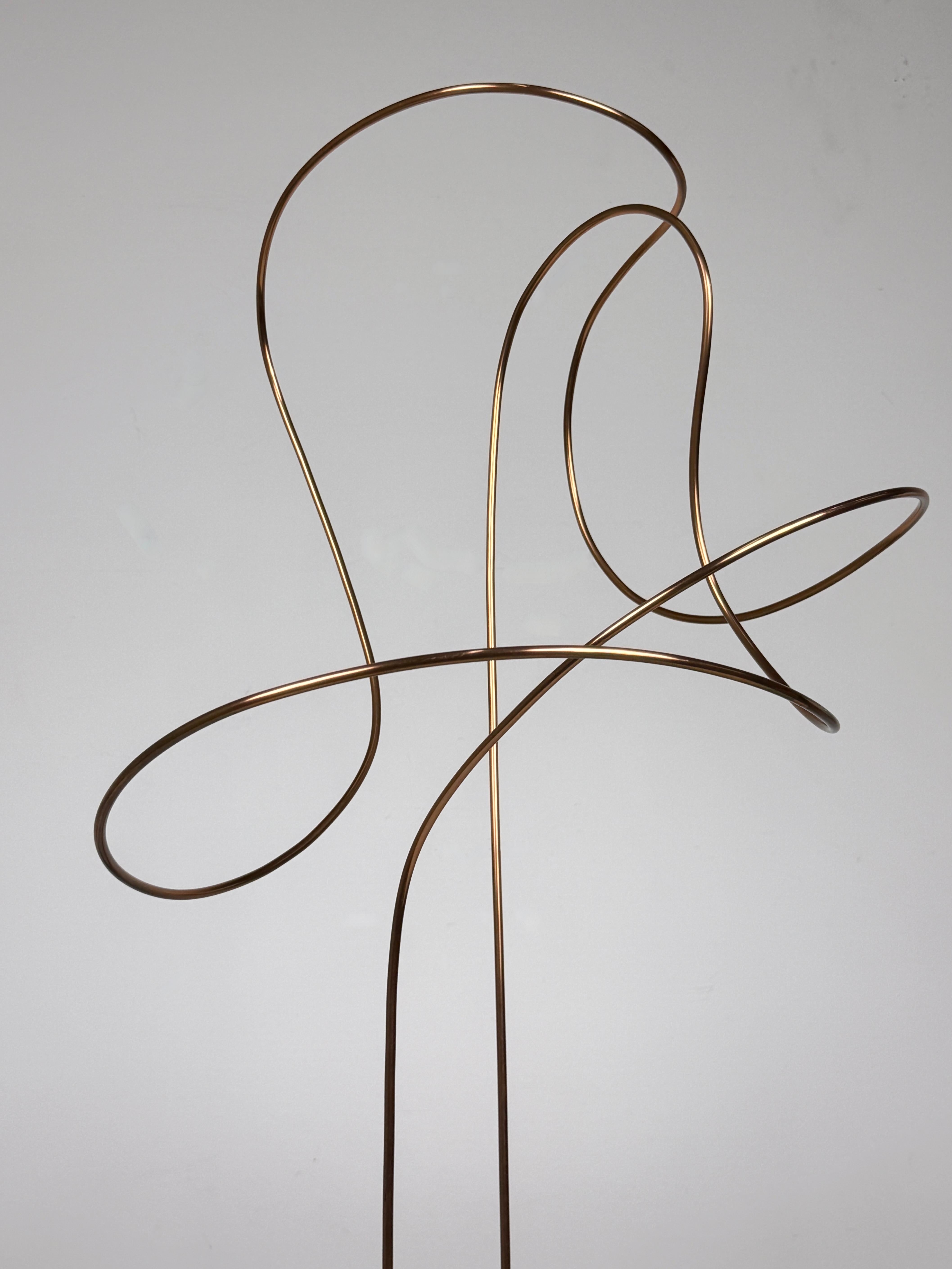 Mid-Century Modern Large Abstract Copper Wire Sculpture on Black Marble Base by James Nani 1970's