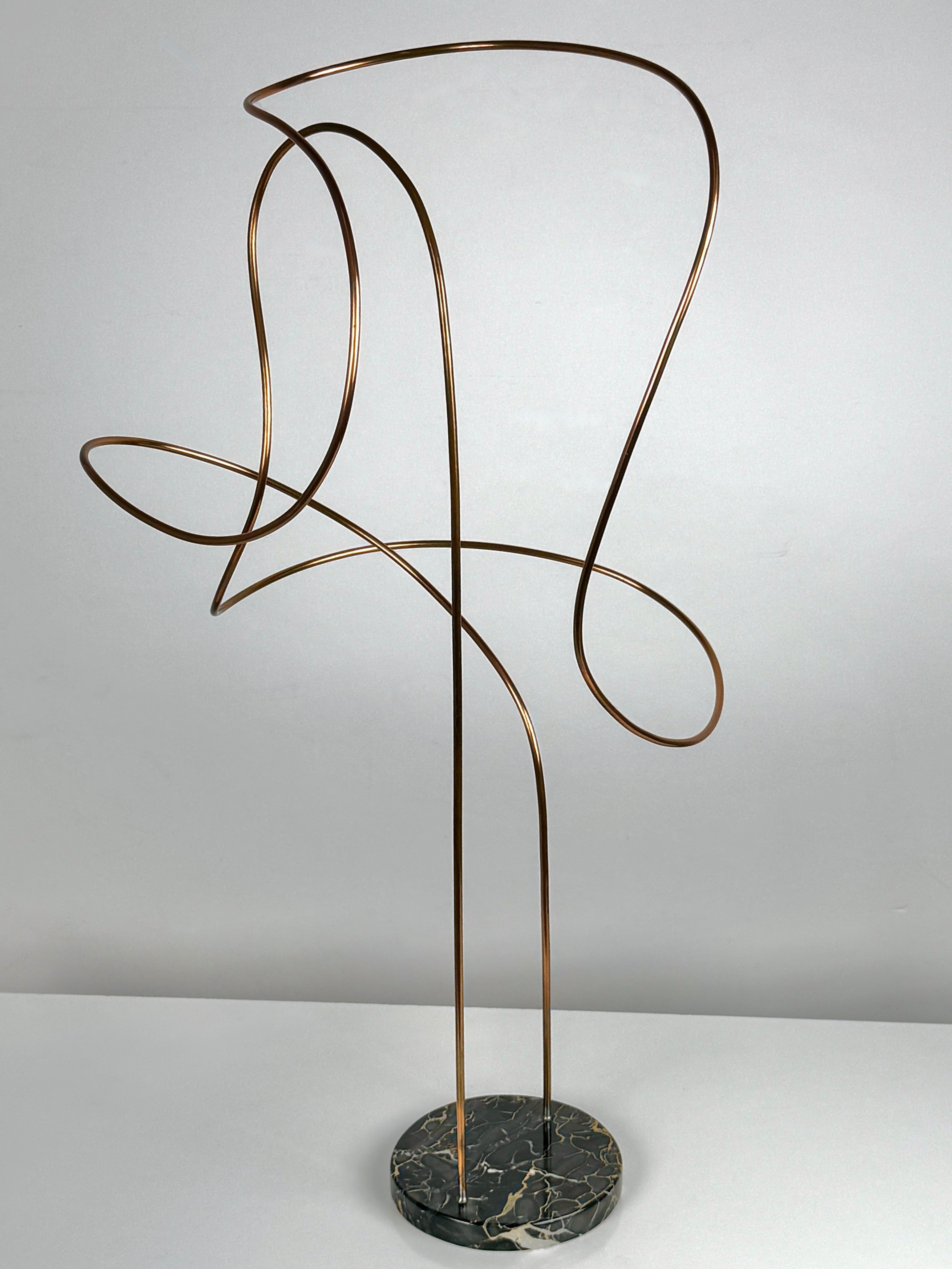 American Large Abstract Copper Wire Sculpture on Black Marble Base by James Nani 1970's