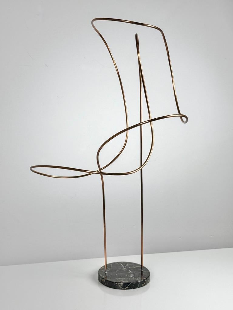 Late 20th Century Large Abstract Copper Wire Sculpture on Black Marble Base by James Nani 1970's