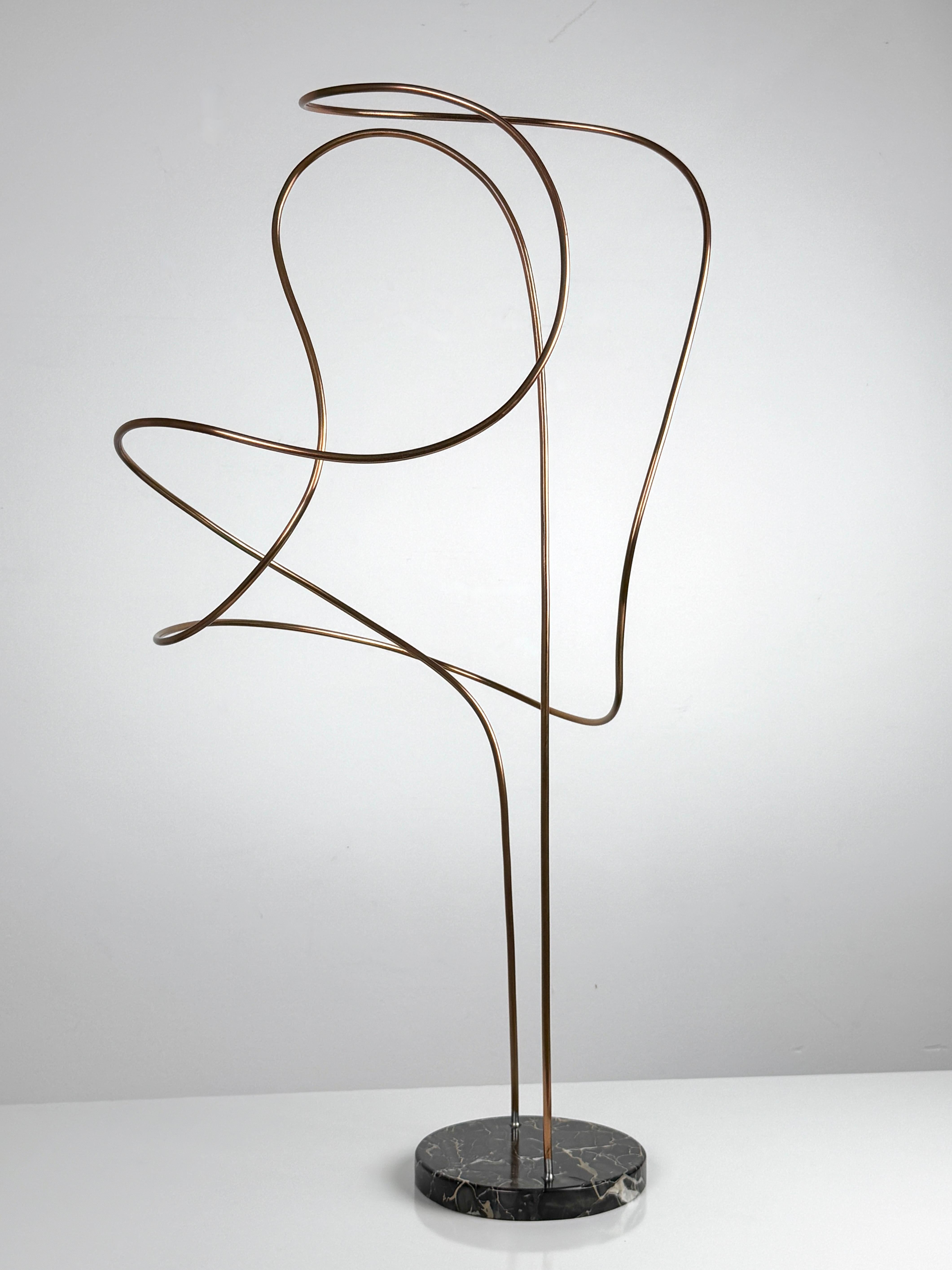 Large Abstract Copper Wire Sculpture on Black Marble Base by James Nani 1970's 1