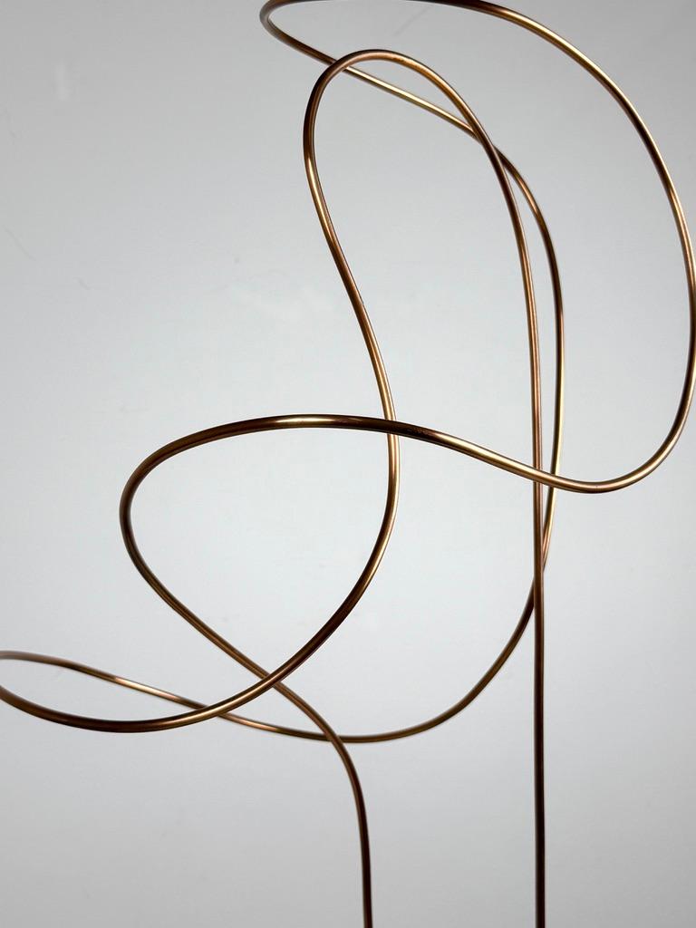 Large Abstract Copper Wire Sculpture on Black Marble Base by James Nani 1970's 2