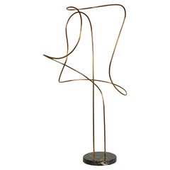 Large Abstract Copper Wire Sculpture on Black Marble Base by James Nani 1970's