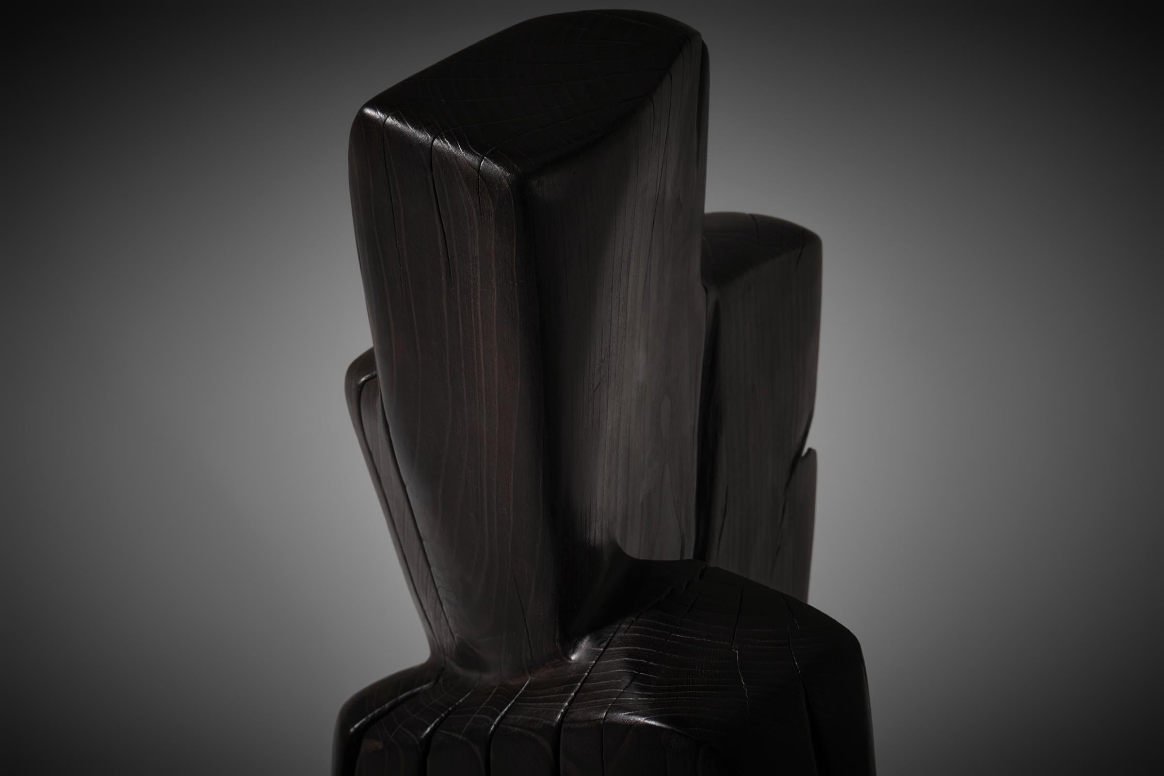 Large Abstract dark stained Elm wooden sculpture, 1970s For Sale 2