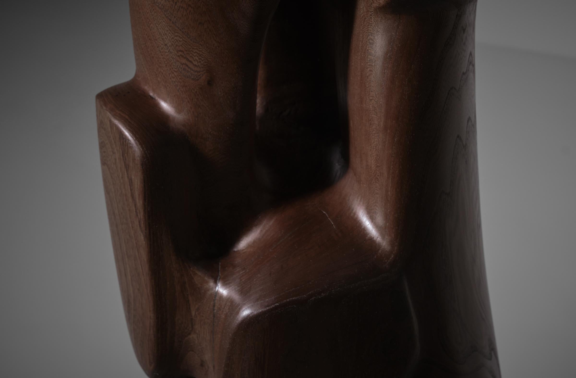 Hand-Carved Large Abstract Elm Wooden TOTEM Sculpture by R. Van't Zelfde, 1970s For Sale