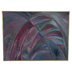 Large Abstract Expressionist Painting in Brass Toned Frame, Wall Art.