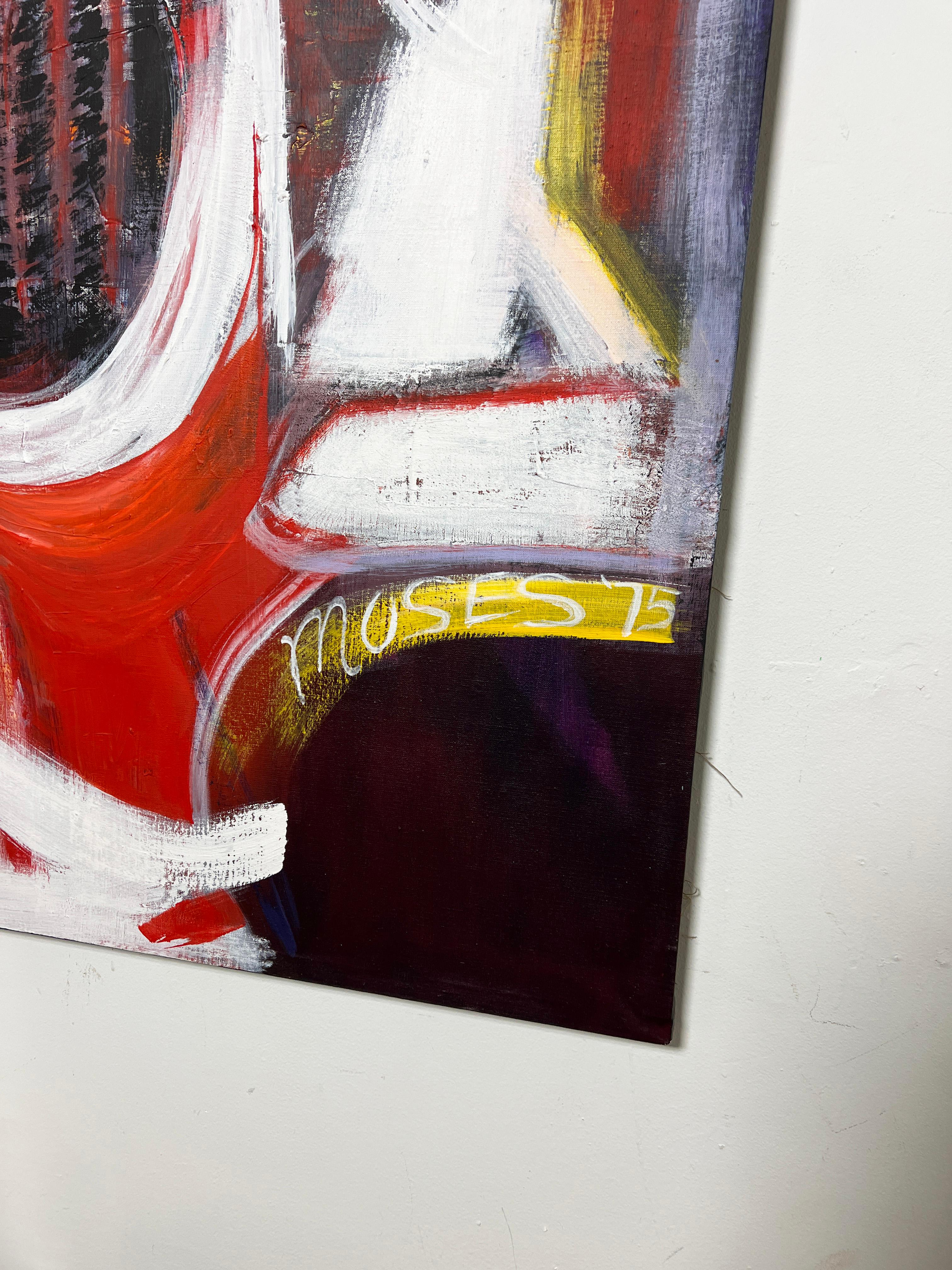Canvas Large Abstract Expressionist Painting Signed Moses Dated 1975 For Sale