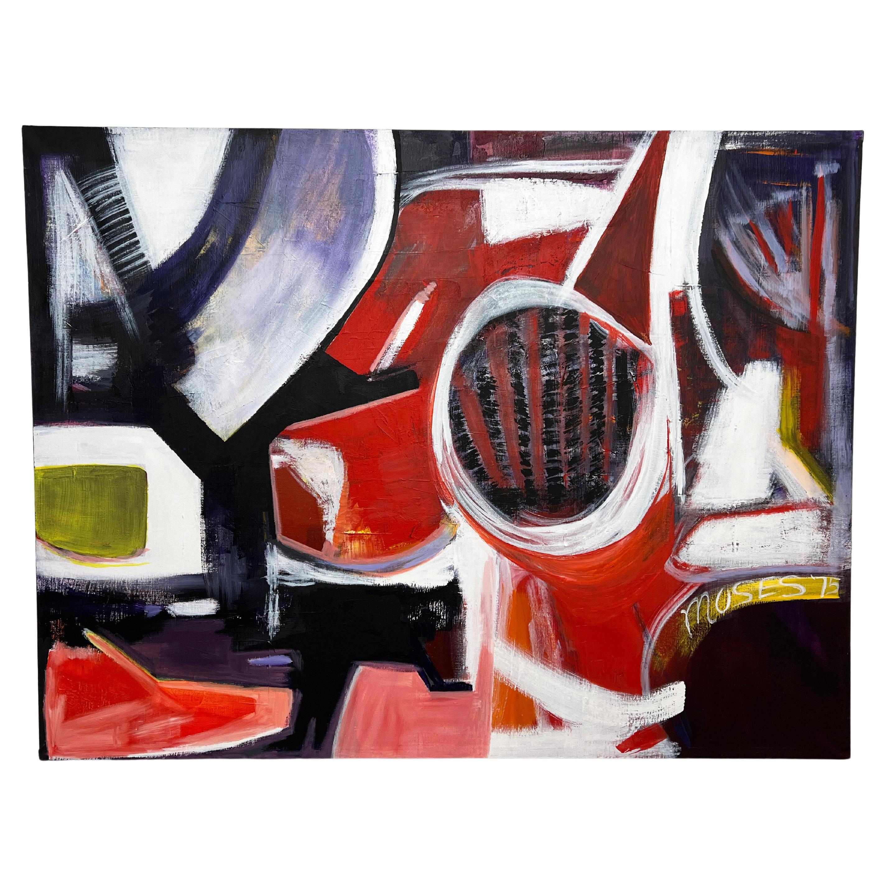 Large Abstract Expressionist Painting Signed Moses Dated 1975