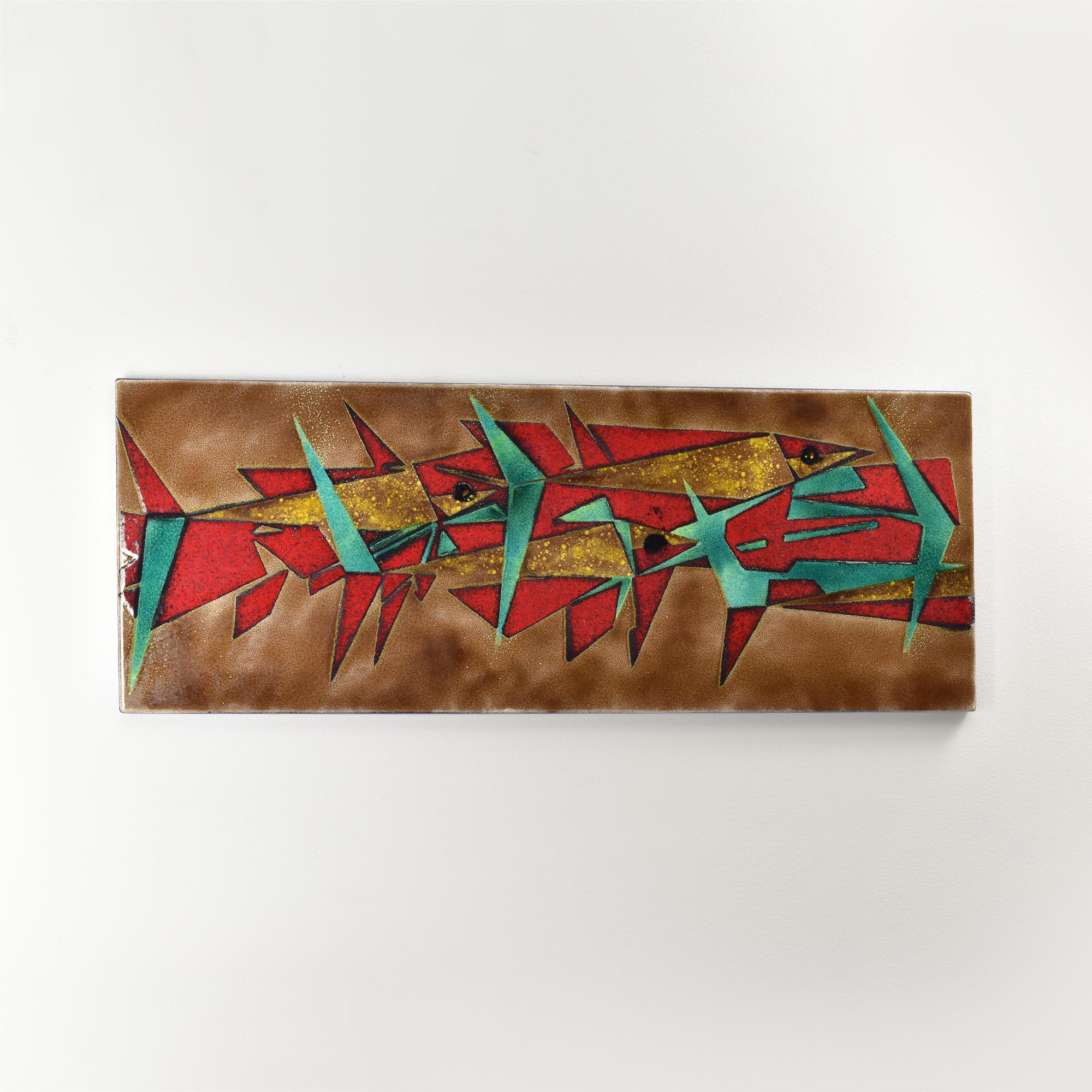Mid-Century Modern Grande plaque murale abstraite émaillée de poissons dans le style de Gio Ponti & De Poli en vente