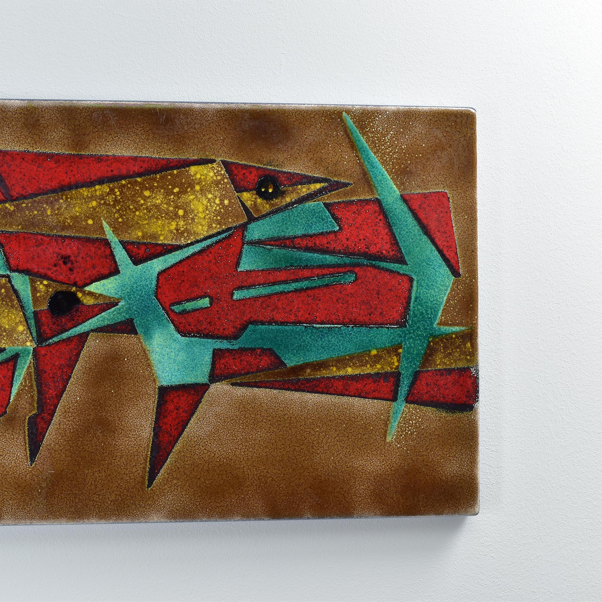 italien Grande plaque murale abstraite émaillée de poissons dans le style de Gio Ponti & De Poli en vente