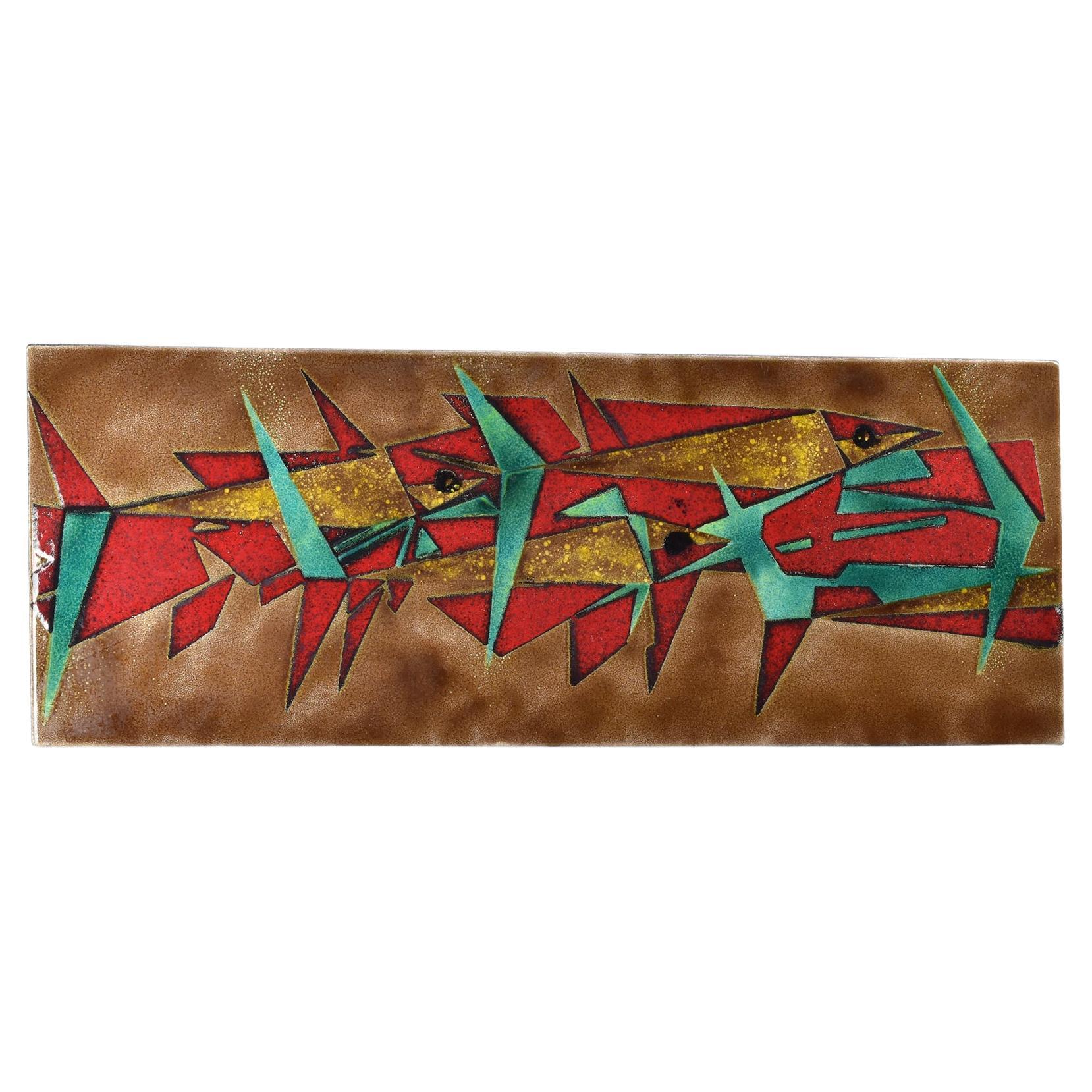 Large Abstract Fish Enameled Wall Plaque in the Style of Gio Ponti & De Poli
