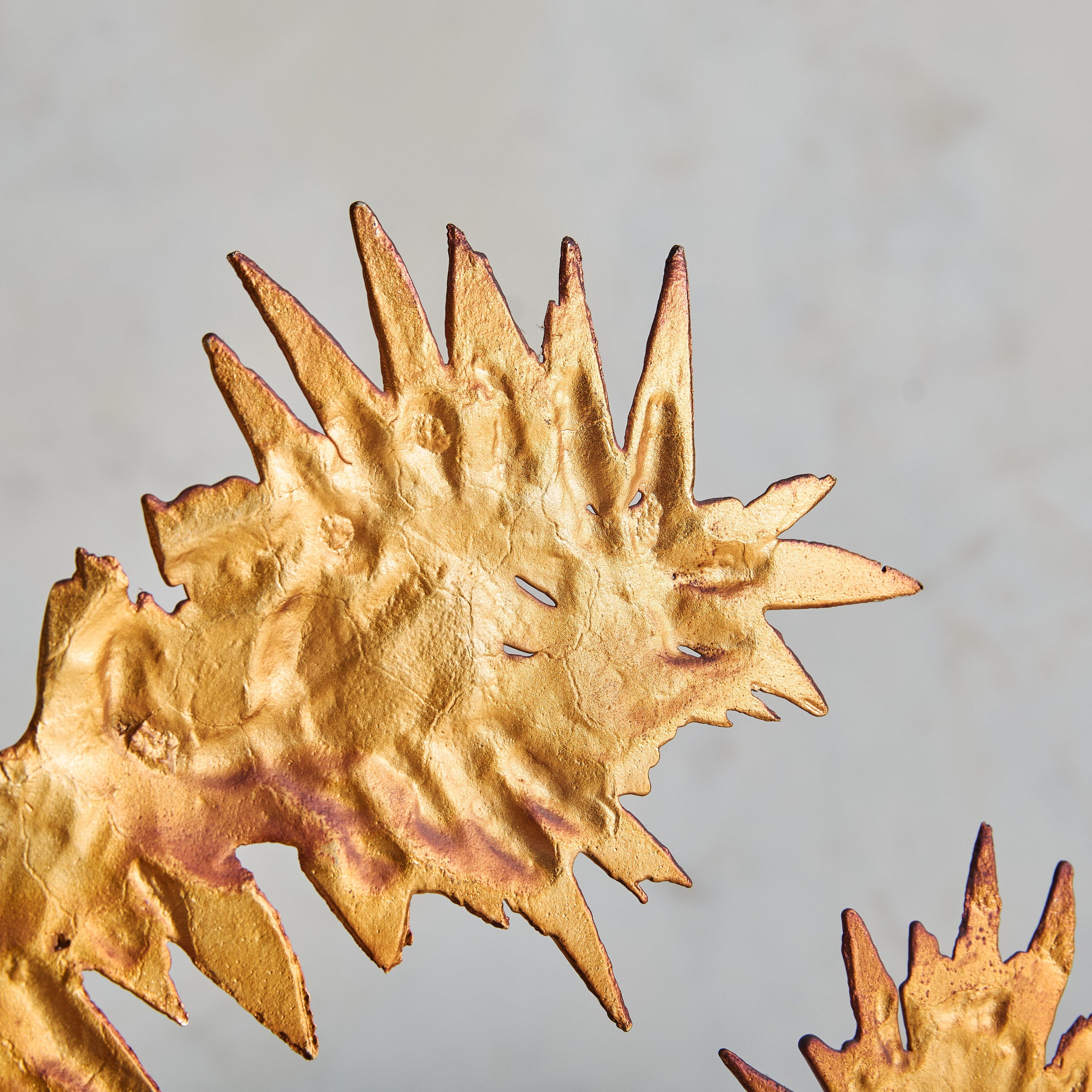 Brutalist Large Abstract Gilded Metal Sculpture by Philippe Cheverny, 1970s For Sale