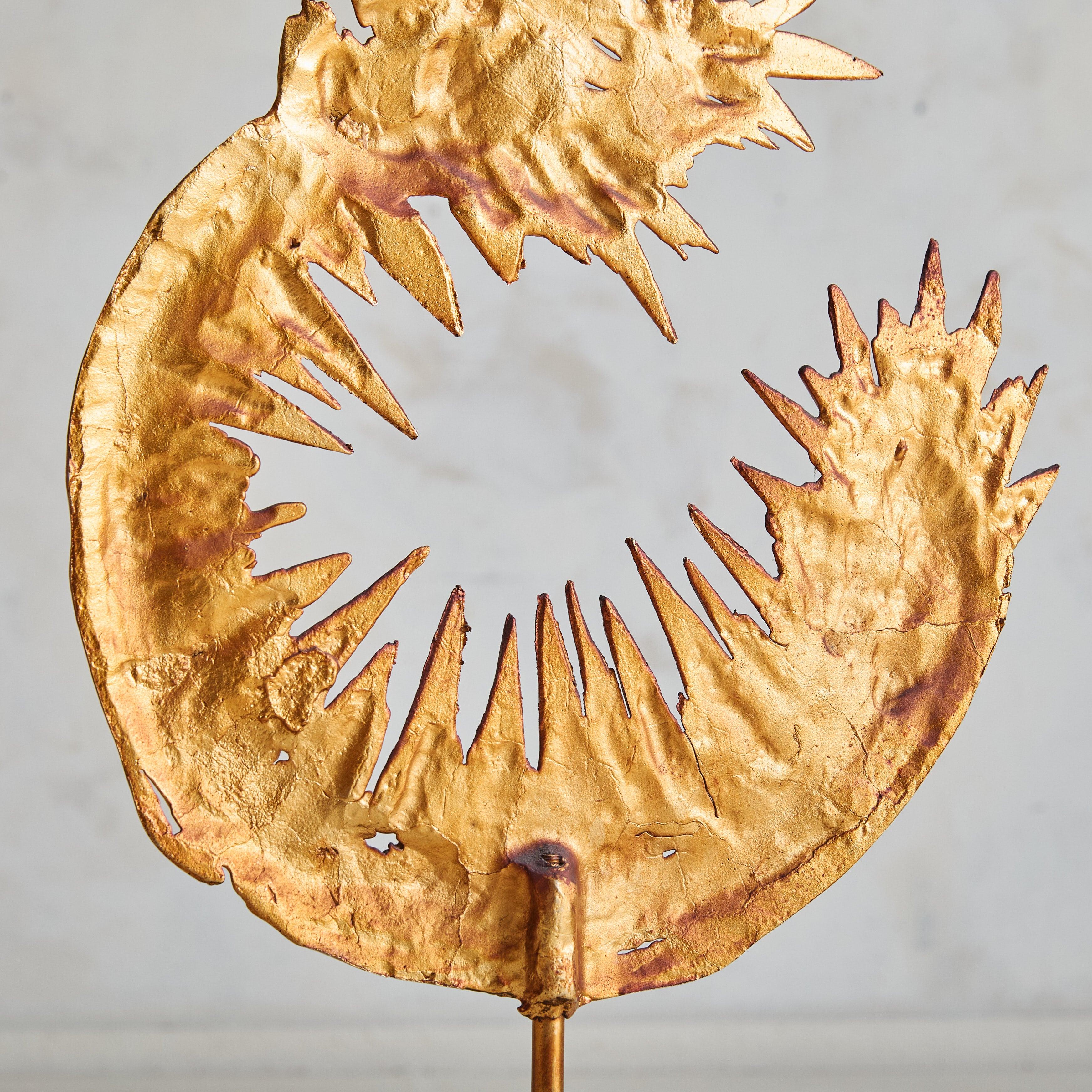 French Large Abstract Gilded Metal Sculpture by Philippe Cheverny, 1970s For Sale