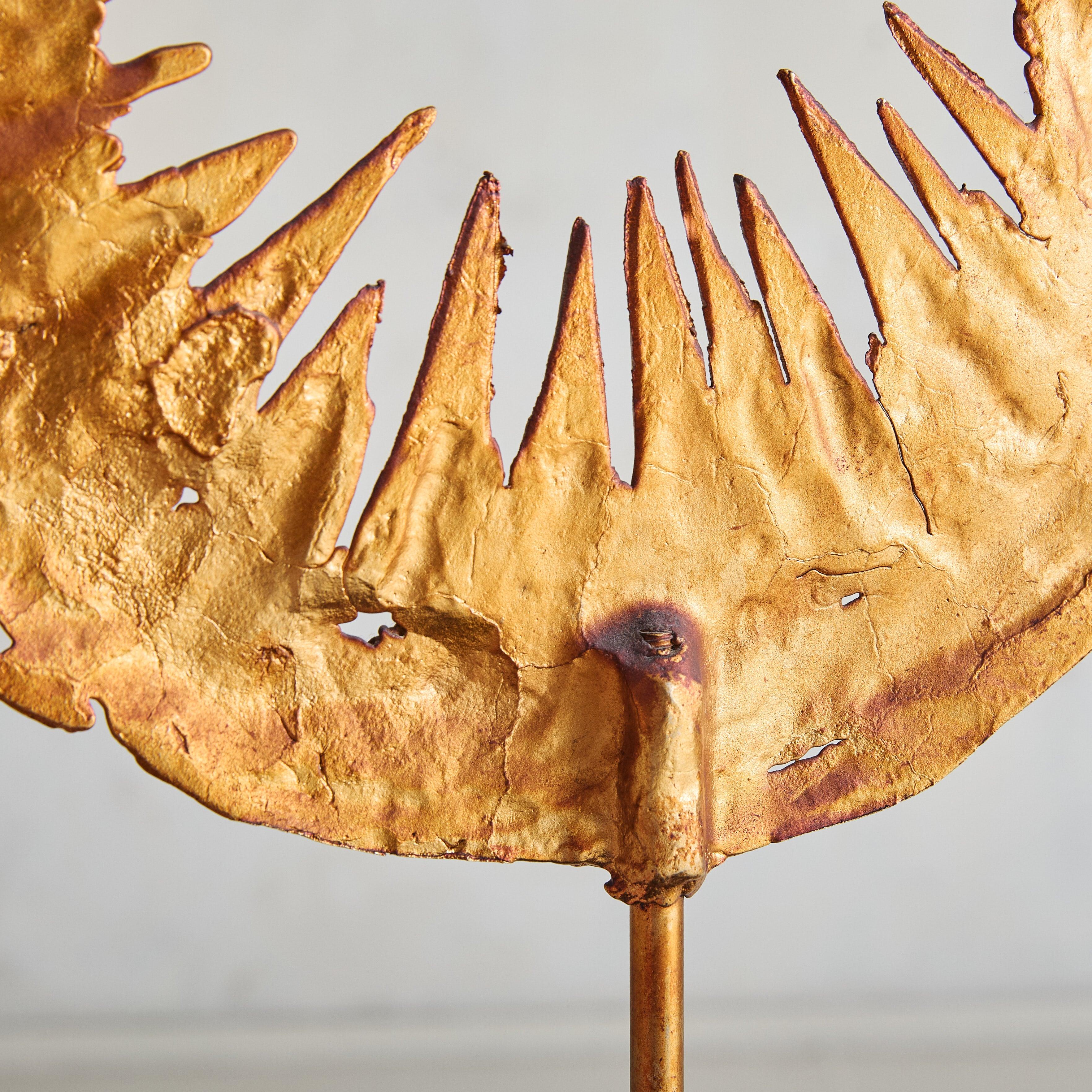Large Abstract Gilded Metal Sculpture by Philippe Cheverny, 1970s In Good Condition For Sale In Chicago, IL