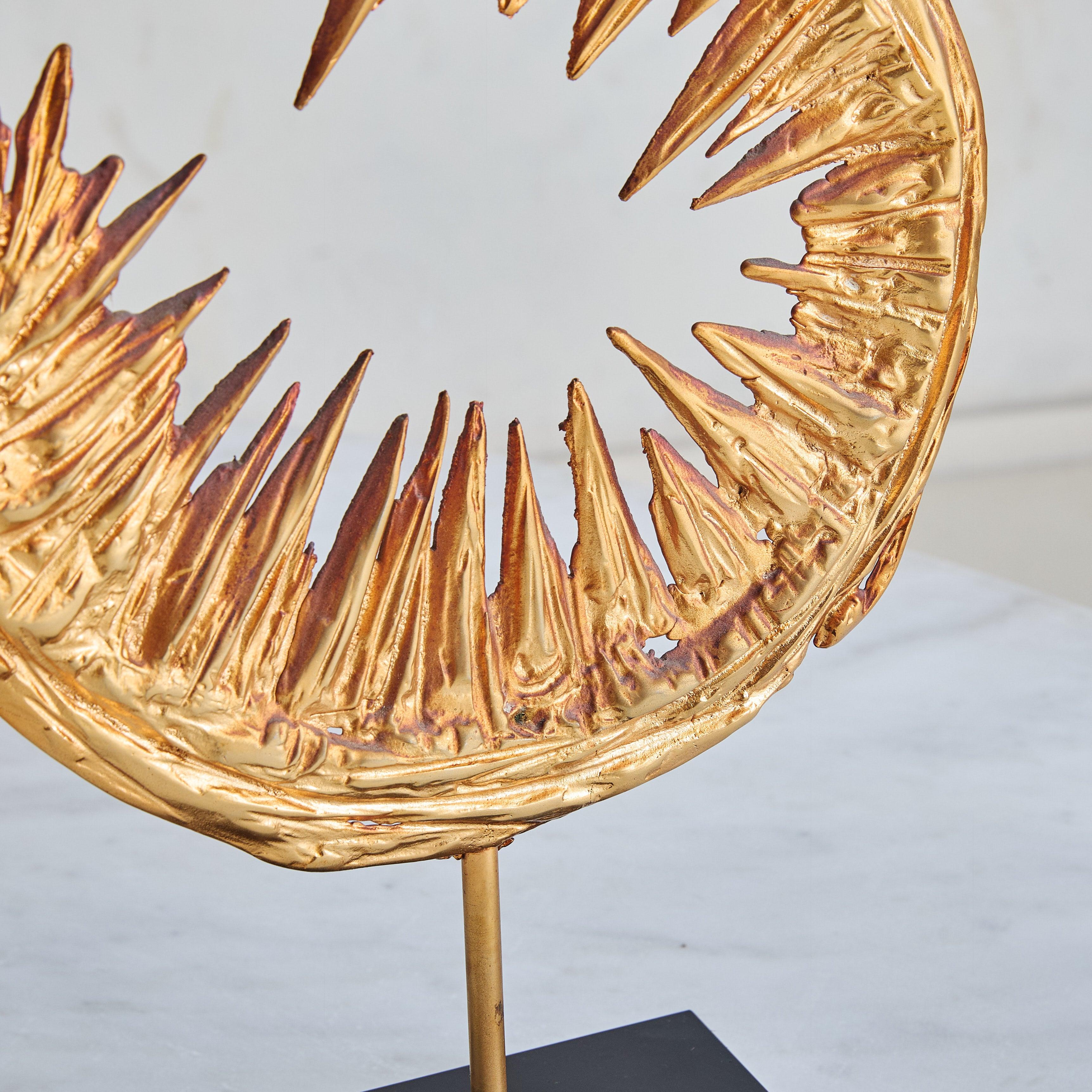 Late 20th Century Large Abstract Gilded Metal Sculpture by Philippe Cheverny, 1970s For Sale