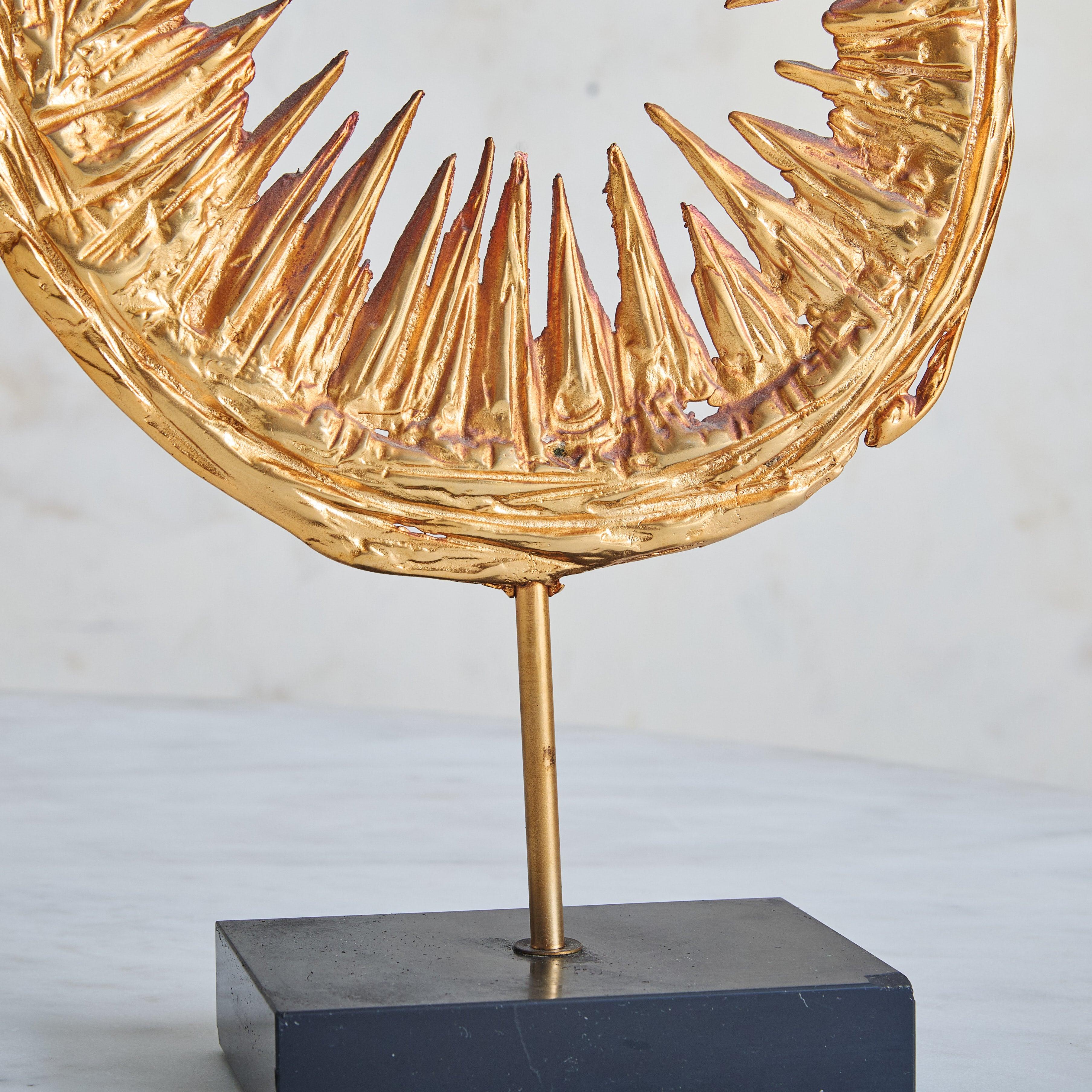 Large Abstract Gilded Metal Sculpture by Philippe Cheverny, 1970s For Sale 1