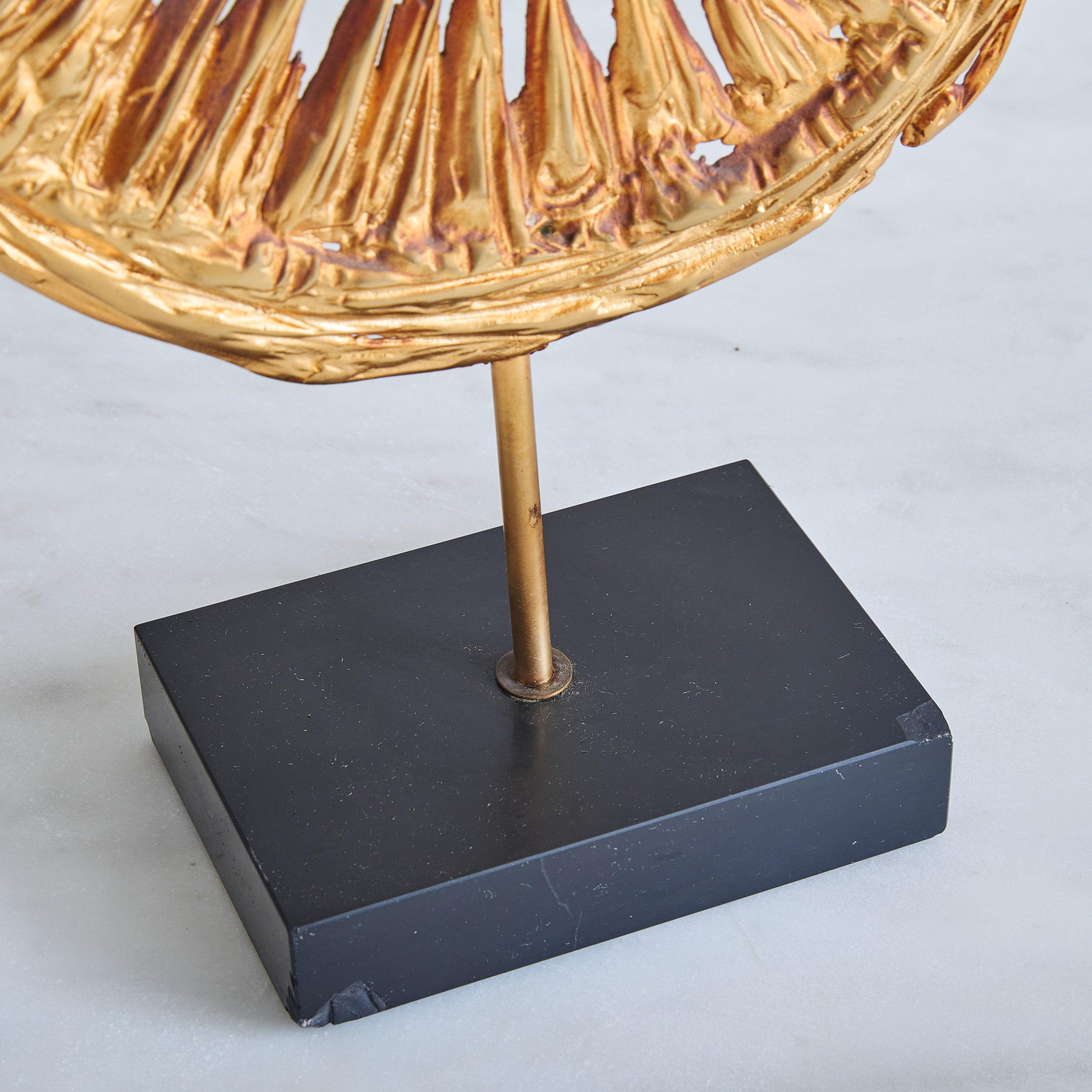 Large Abstract Gilded Metal Sculpture by Philippe Cheverny, 1970s For Sale 2