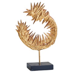 Gran escultura abstracta de metal dorado de Philippe Cheverny, años 70