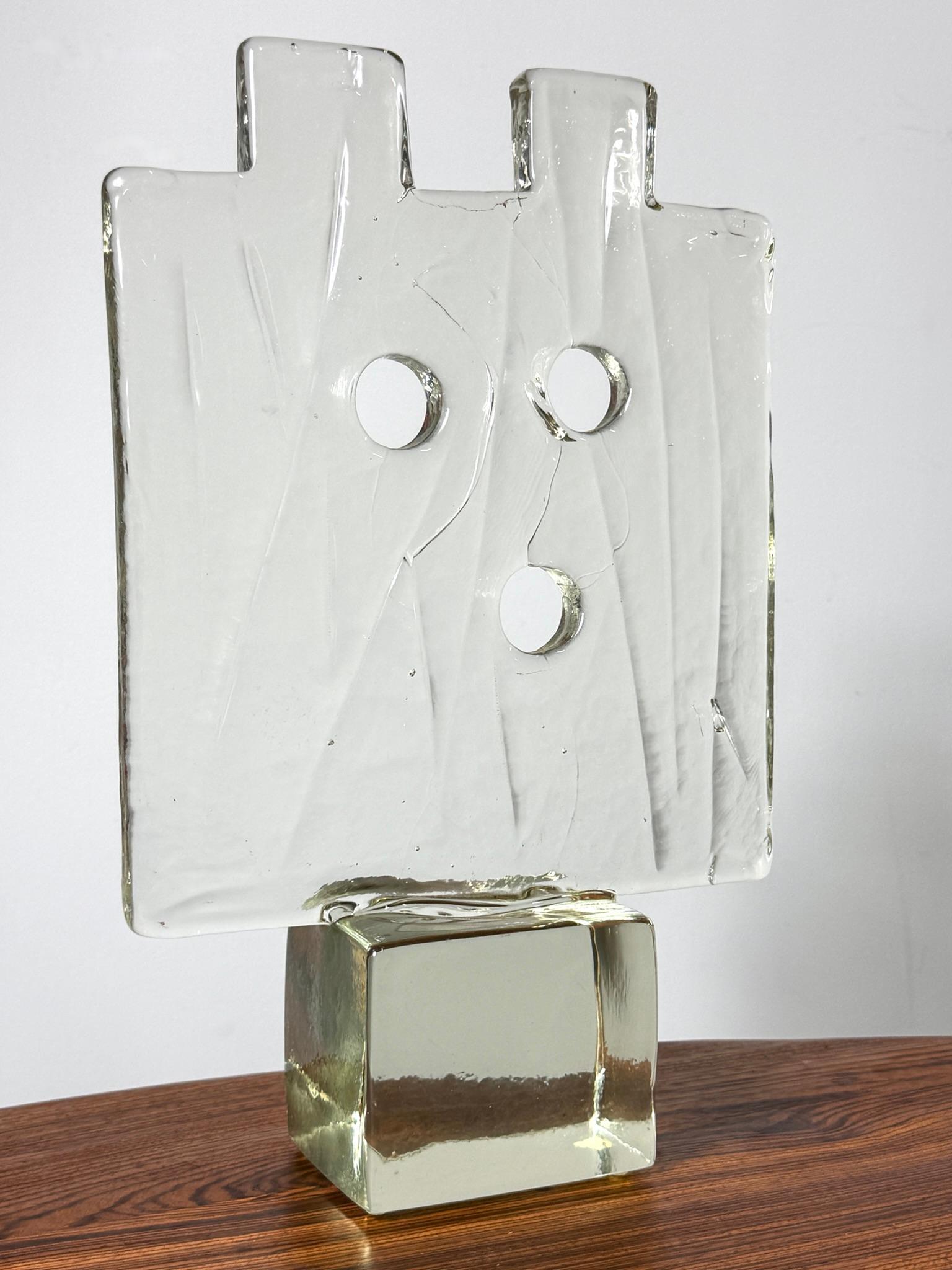 Large Abstract Glass Block Sculpture by Luciano Gaspari for Salviati Italy 1960s 2