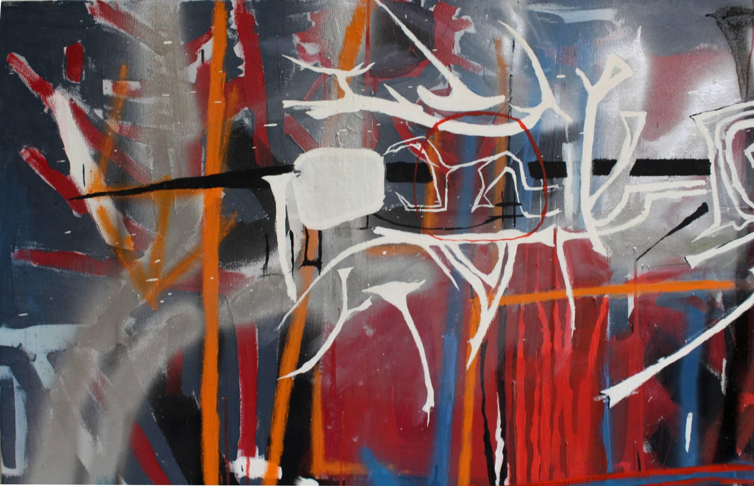 Post-Modern Large Abstract Graffiti Style Painting by Artist Lionel Lamy For Sale