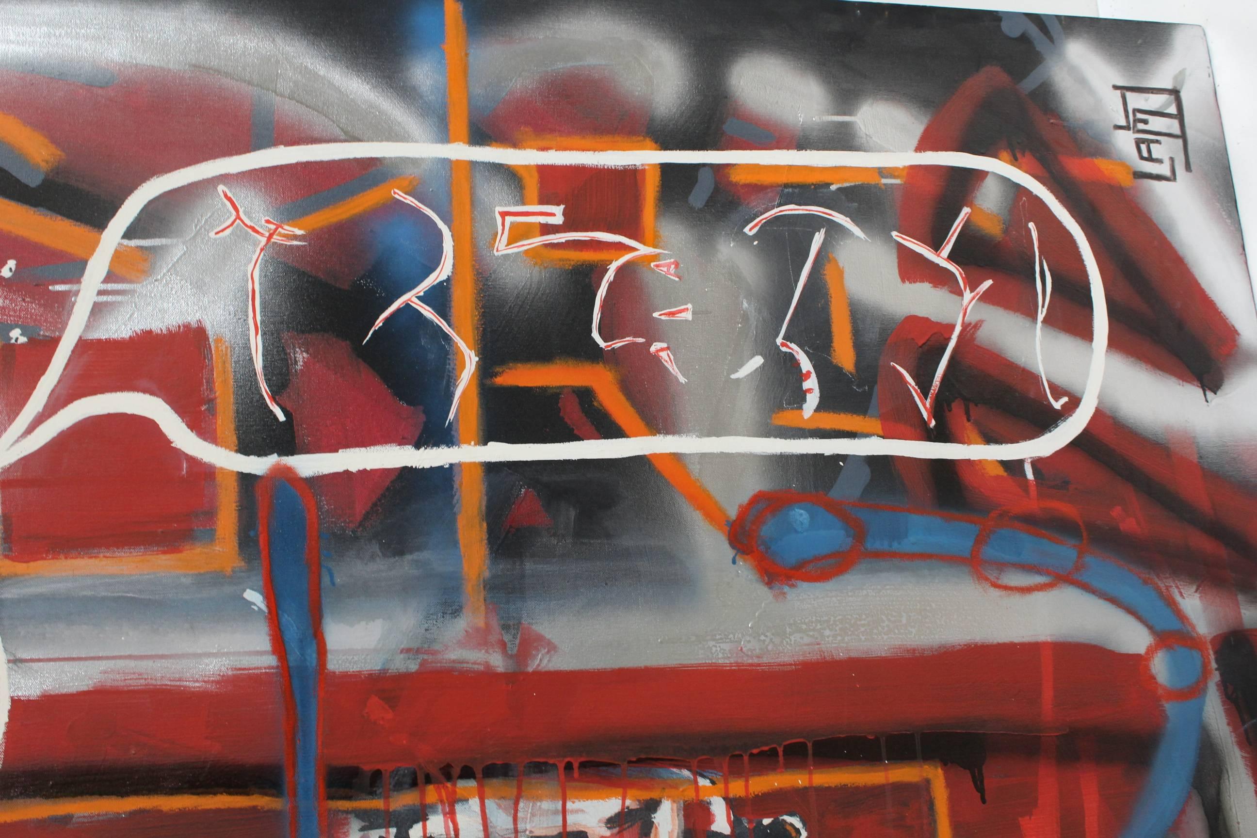 Large Abstract Graffiti Style Painting by Artist Lionel Lamy In Good Condition For Sale In Dallas, TX