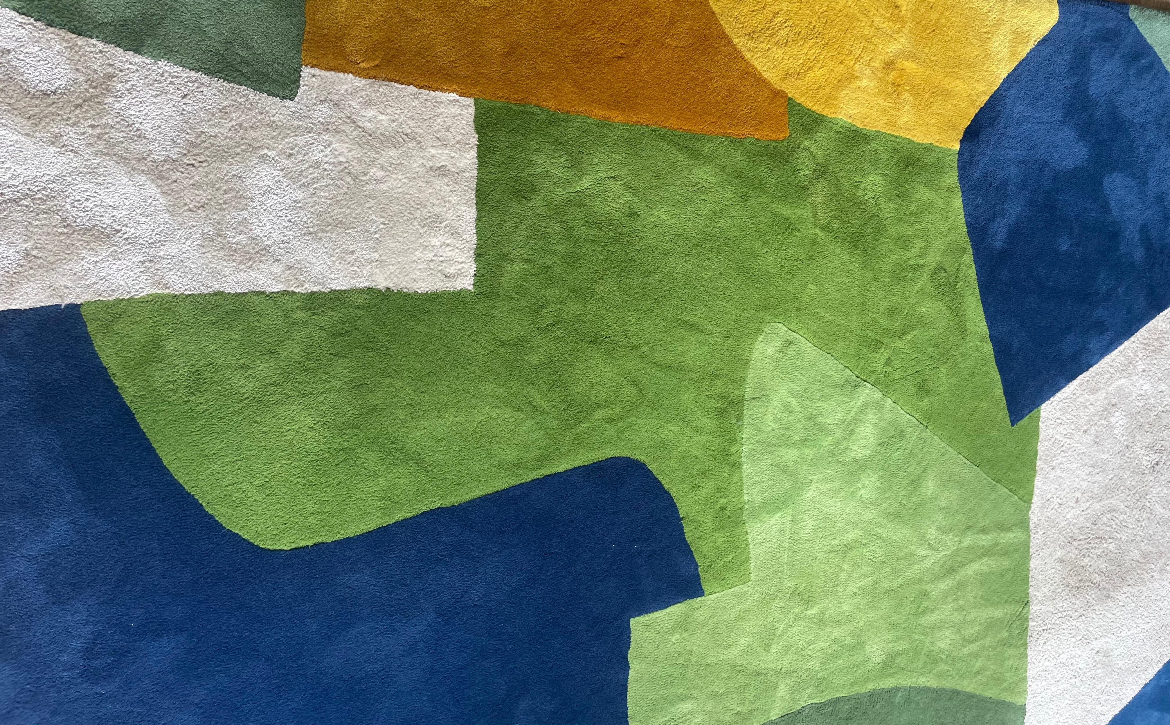 Noué à la main Grand tapis abstrait noué à la main par Victoria-Maria Geyer, Belgique 2000. en vente