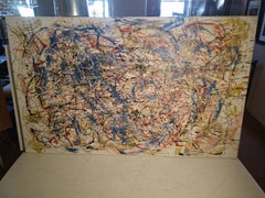 Großes abstraktes Ölgemälde im Stil von Jackson Pollack aus der Mitte des Jahrhunderts, Öl auf  Segeltuch