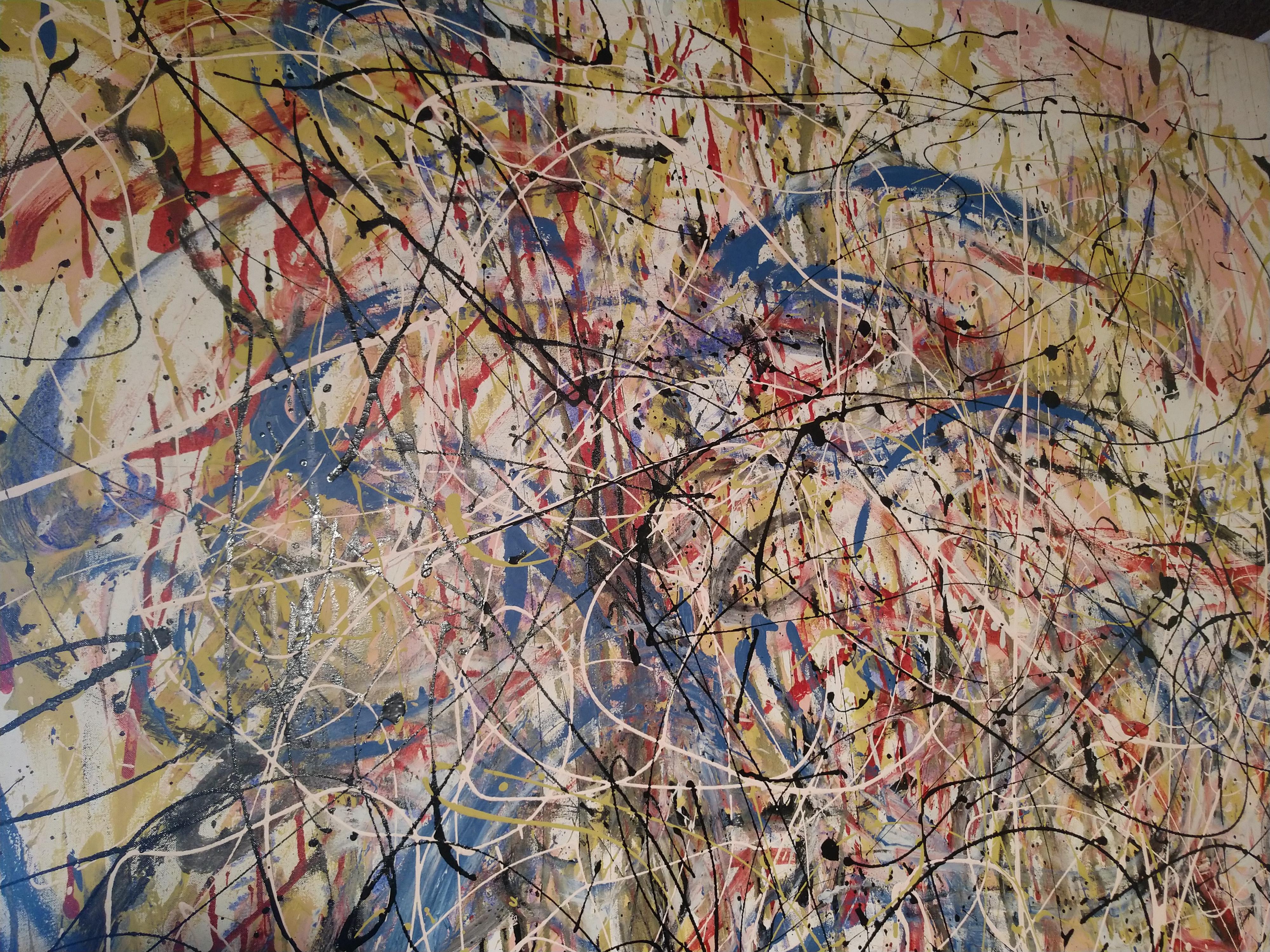 American Large Midcentury Abstract in the Style of Jackson Pollack Oil on  Canvas For Sale