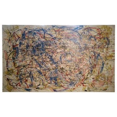 Großes abstraktes Ölgemälde im Stil von Jackson Pollack aus der Mitte des Jahrhunderts, Öl auf  Segeltuch