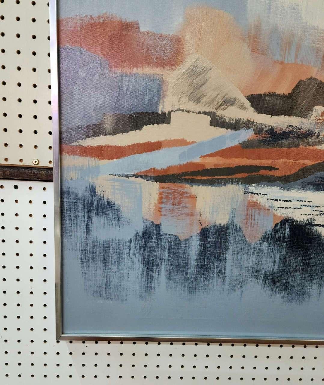 Large Abstract Landscape Painting by Lee Reynolds with Blues, Oranges, Pastels 10
