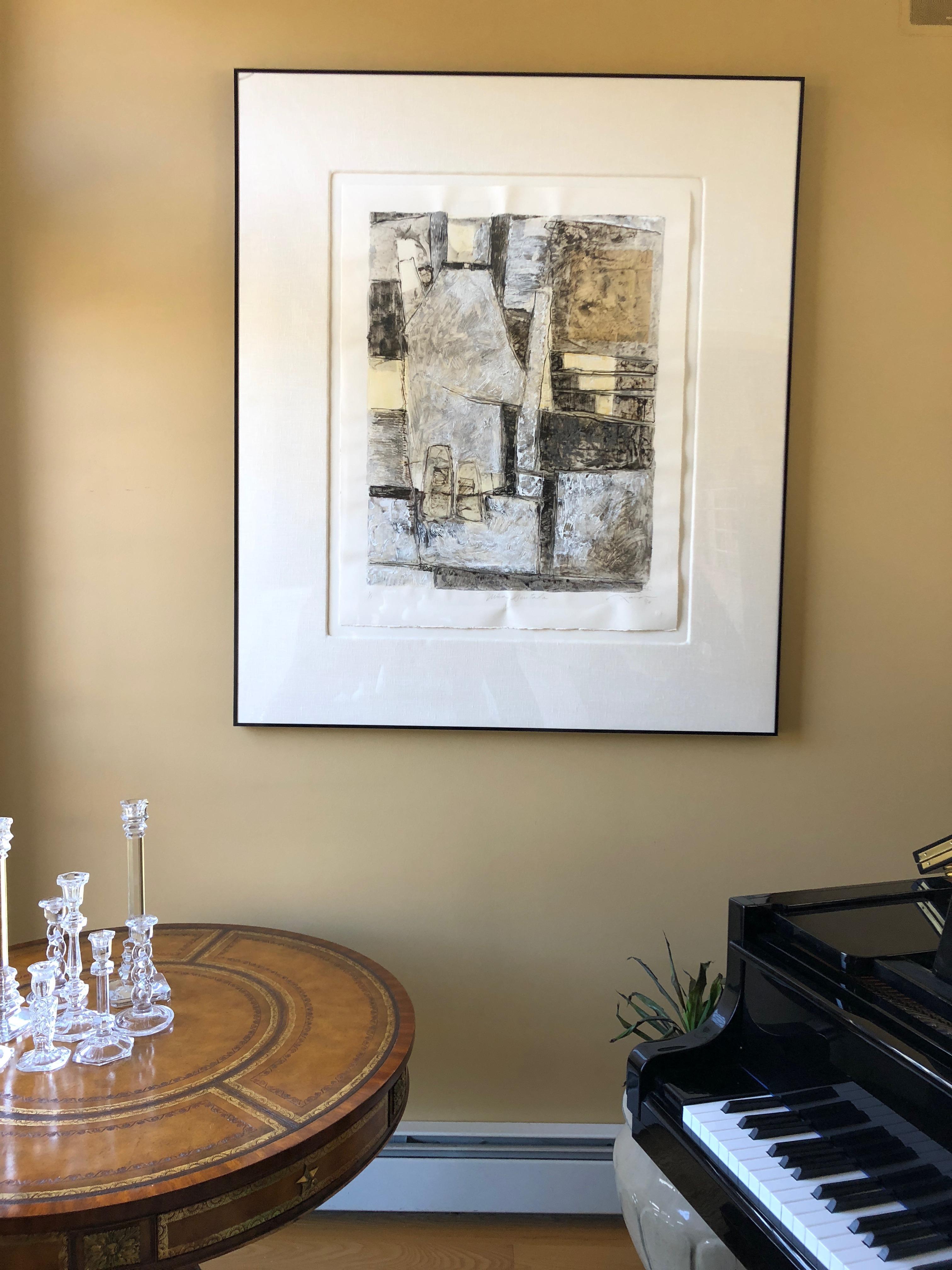 Large Abstract Lithograph in Black Grey and Tan 8