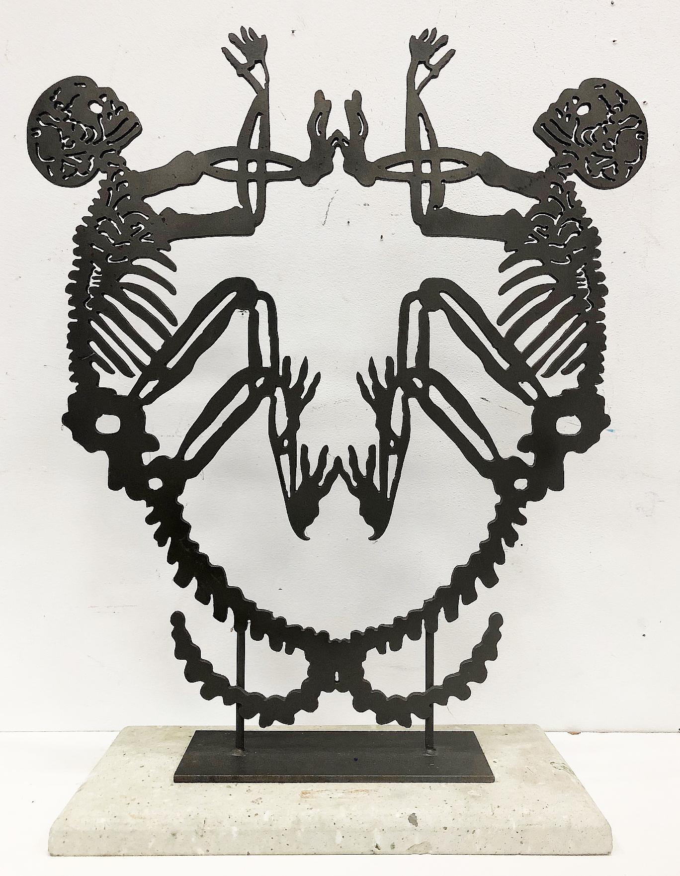 South American Large Abstract Metal Latin-American School Sculpture with Skeletons