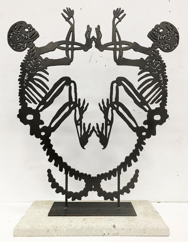 South American Large Abstract Metal Latin-American School Sculpture with Skeletons For Sale