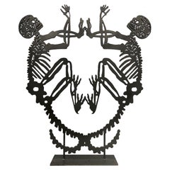 Large Abstract Metal Latin-American School Sculpture with Skeletons