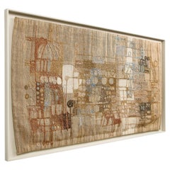 Large Abstract Midcentury Scandinavian Wall Hanging Tapestry in Shadow Box
