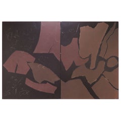 Large Abstract Mixed Media Diptych Painting by Polly Doyle Dated 1978