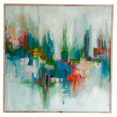 Large Abstract Modern Art on Canvas with Maple Frame, Cityscape Style