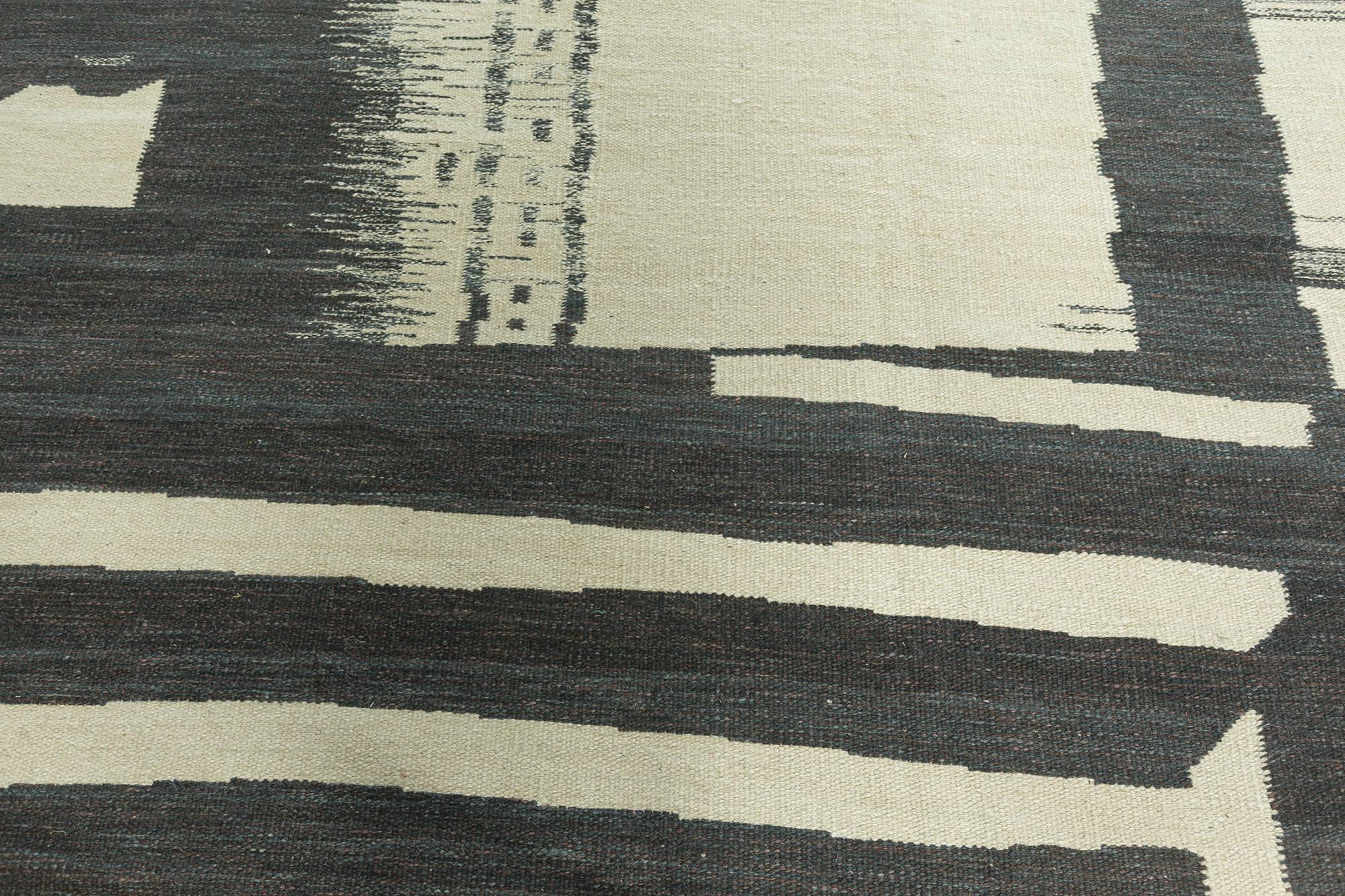 Indian Large Abstract Modern Geometric Flat-Weave Rug by Doris Leslie Blau For Sale