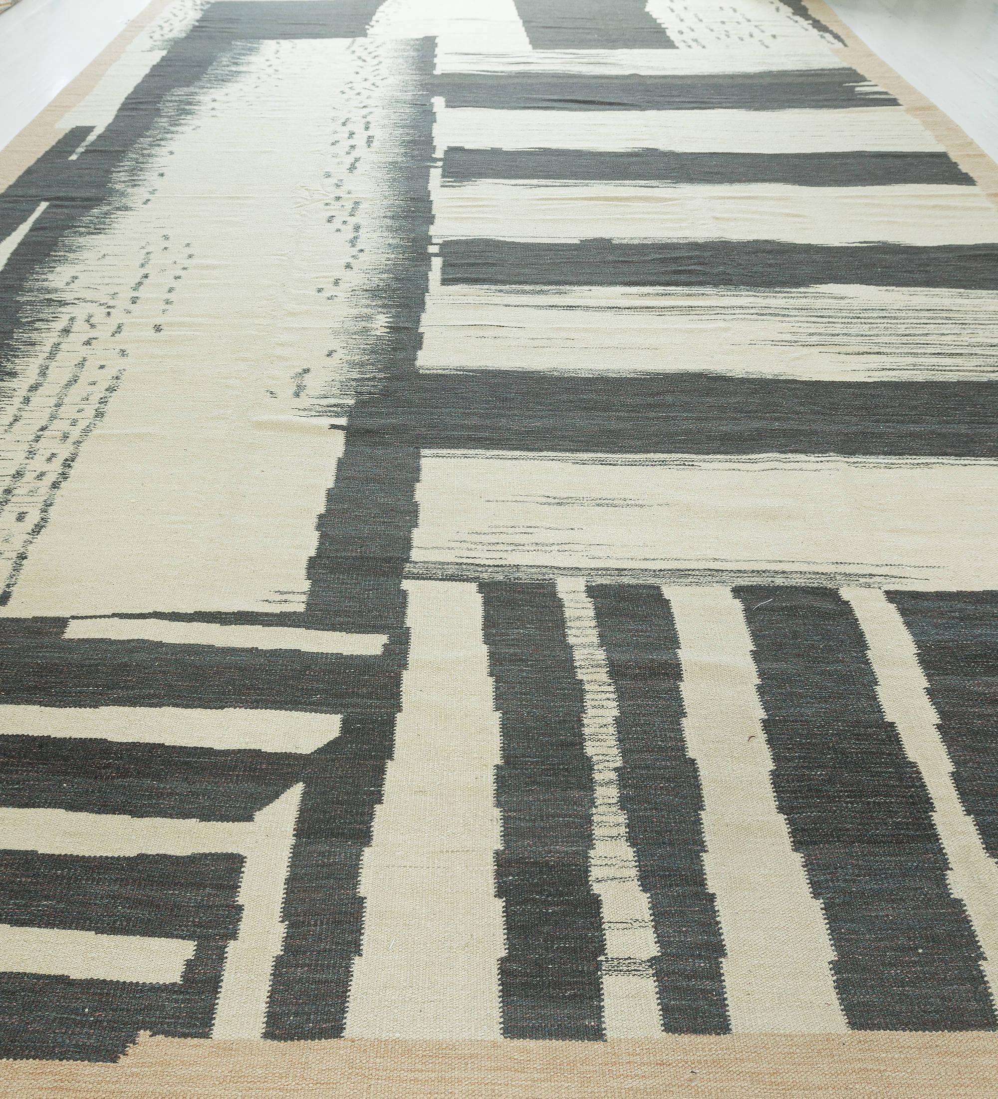 Contemporary Large Abstract Modern Geometric Flat-Weave Rug by Doris Leslie Blau For Sale