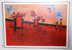 Large Abstract  Modernist Acrylic Painting on Canvas by Tommy Watkins