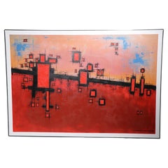 Large Abstract  Modernist Acrylic Painting on Canvas by Tommy Watkins 