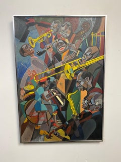 Large Abstract Modernist Cubist Jazz Painting, Oil on Canvas by William Sharp