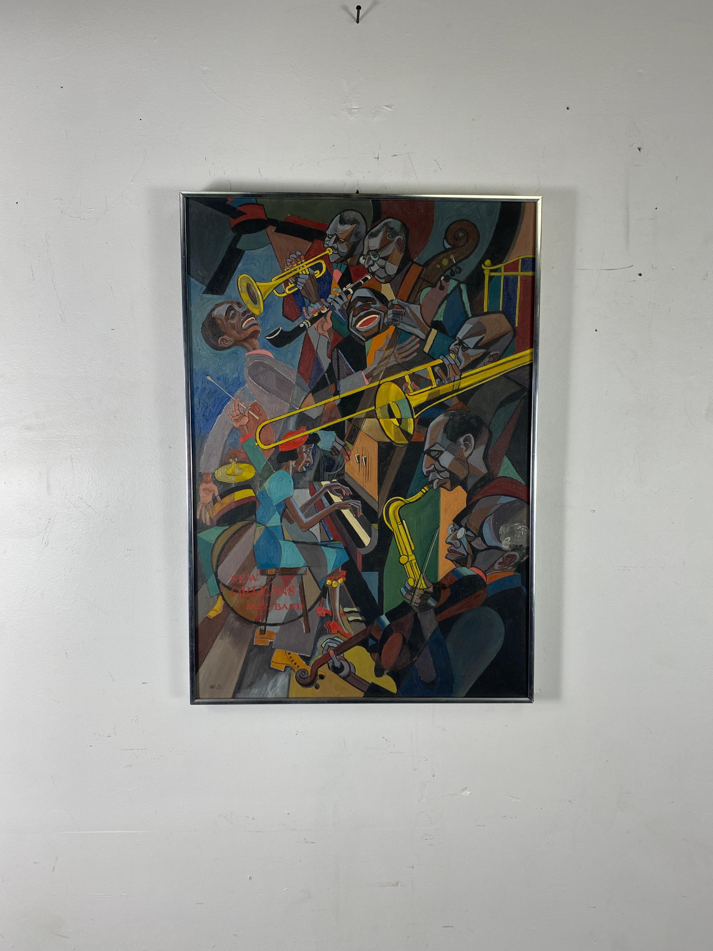 Large Abstract Modernist Cubist Jazz Painting, Oil on Canvas by William Sharp In Good Condition In Buffalo, NY